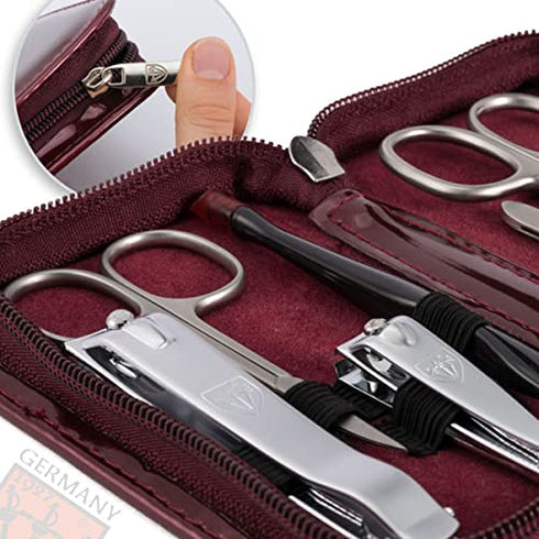 3 Swords Germany - brand quality 8 piece manicure pedicure grooming kit set for professional finger & toe nail care scissors clipper fashion leather case in gift box, Made in Solingen Germany (00828)