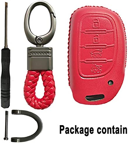 Alegender 4 Buttons Red Leather Smart Key Fob Cover Case Remote Bag Protector Fit for 2016 2017 2018 2019 Hyundai 2020 2021 Tucson Elantra Sonata (NOT FIT Flip/Pop Out/Folding Key)