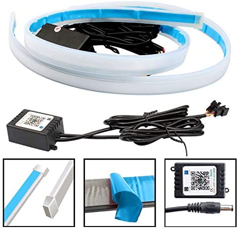 Car Headlight LED Strips, LEDCARE 24 Inch Exterior Car LED Strip Lights with Dreamcolor Chasing, Flexible Waterproof LED Daytime Running Light Strip, Wireless APP Controlled DRL, 2-Pack