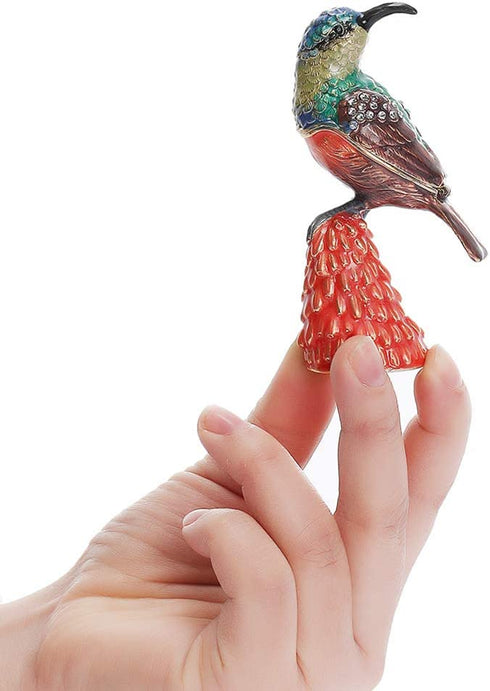 THREE FISH CRYSTAL A Hummingbird Hinged Trinket Box Gifts Hand-Painted Patterns Trinket Bejeweled Box Collectible