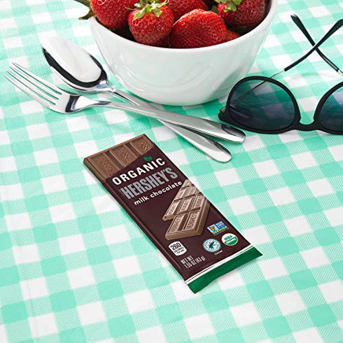 HERSHEY'S Organic Milk Chocolate Candy, Individually Wrapped, 1.55 oz Bar (12 Count)