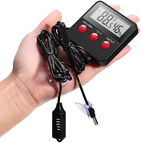 Weewooday 2 Pieces Reptile Thermometer and Humidity Gauge Reptile Terrarium Thermometer Hygrometer with Probes Indoor Outdoor Digital Pet Temperature and Hygrometer Gauge for Reptiles Pet Keeping