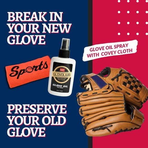 Glovolium Baseball Glove Oil Breakin Kit Spray - (Softball & Baseball Mitt Oil Glove Conditioner) - Spray Bottle (4 oz.) Bundled with Covey's Application Cloth to Break in Baseball & Softball Gloves