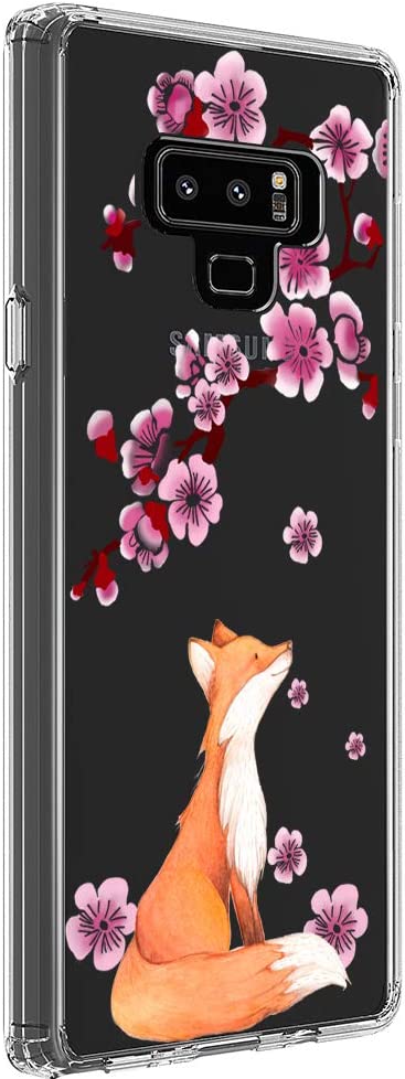 Ftonglogy Cell Phone Case for Samsung Galaxy Note 9, Clear Cute Fox Cherry Blossoms Flower Women Girls Pattern Design Protective Case Cover for Samsung Galaxy Note 9 (Fox)