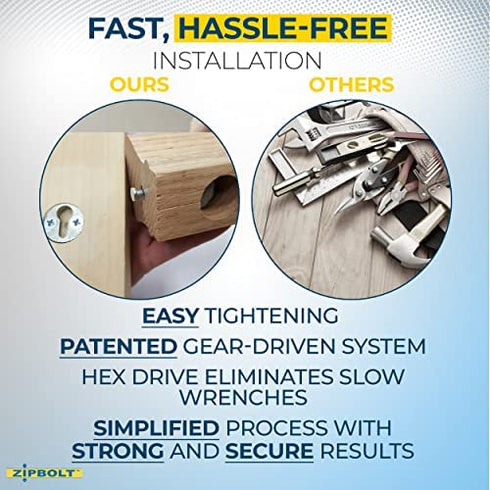 Zipbolt Handrail to Newel Post Connector — 13.810 Slipfix Railbolt, Staircase Post Fastener with 5mm Hex and Wood Plugs, Durable, Easy Installation for Residential & Commercial Use — 1 Double Pack