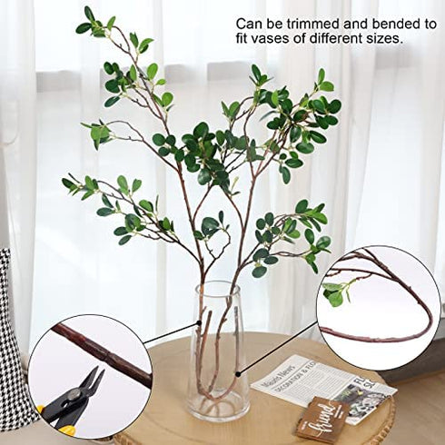 Whonline 43.3inch Artificial Greenery Stems, 2pcs Artificial Greenery Faux Branches for Vase Filler, Faux Ficus Twig with Green Eucalyptus Leaves for Home Office Decor
