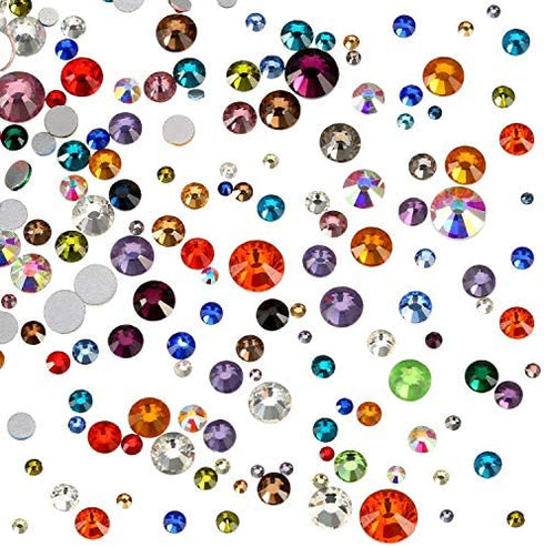 AD Beads 1440 Pieces Mixed Size No Hotfix Glue on Quality Glass Flatback Rhinestones Round Crystal Gems ( 32 Mixed Color )