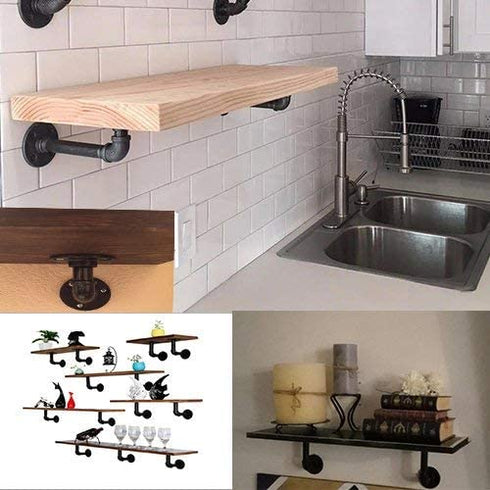 TLBTEK 4Pack Pipe Shelf Brackets Industrial DIY Pipe Decor Wall Shelves Brackets for Wood Floating Shelf Rustic Shelving Pipe Brackets Hardware Included