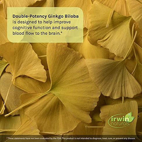 Irwin Naturals Double-Potency Ginkgo Biloba 240mg Extra Strength Brain Health Supplement - Enhance Memory, Mental Focus, Alertness, Concentration & Herbal Energy Booster - 60 Liquid Softgels