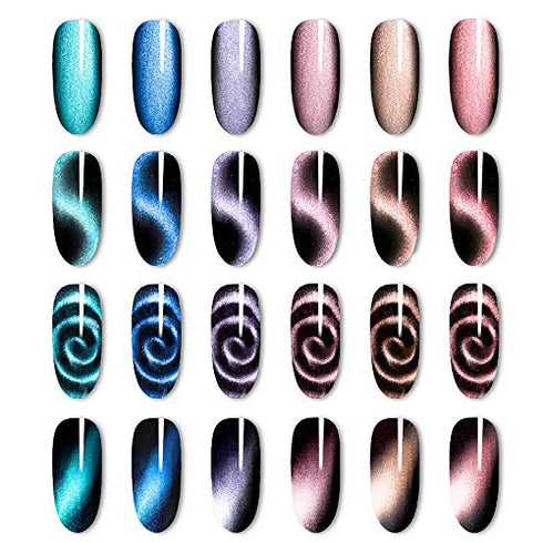 WOKOTO 6Pcs 3d Cat Eyes Magnetic UV Gel Nail Polish Pen Set Flower Ombre Design Double Head Magnet Stick Manicure DIY Tools