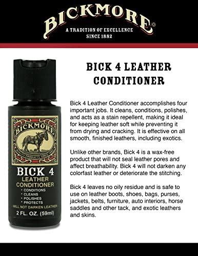 Bick 4 Leather Conditioner and Leather Cleaner 2 oz - Will Not Darken Leather - Safe of Leather Apparel, Furniture, Jackets, Shoes, Auto Interiors, Bags & All Other Leather Accessories