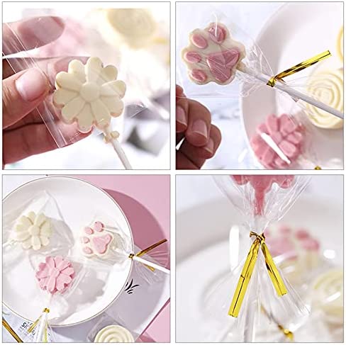 TAIHUIMY 360Pcs 6inch Lollipop Sticks, Cake Pop Lollipops, Chocolates and Cookies Bag Set Including 120 Parcel Bags, 120 Papery Treat Sticks, 120 Gold Twist Ties