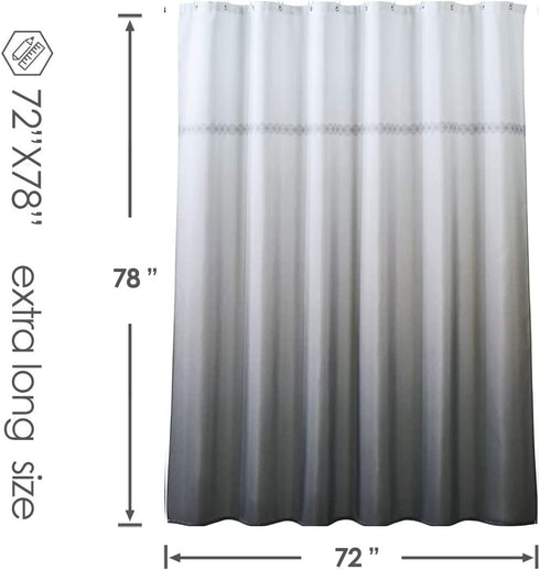Haizhidian Extra Long Cloth Fabric Shower Curtain, 72x78 Heavy Duty Shower Curtain, No Chemical Odor and Machine Washable, Perfect for Showers & Bathtubs(Gray and White, 72"x78")