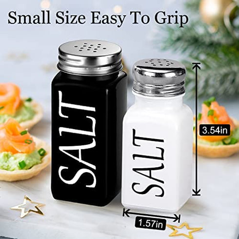 Salt and Pepper Shaker Set,Farmhouse Salt and Pepper Shakers,Vintage Glass Black and White Shaker Set With Stainless Steel Lid, Easy To Fill And Clean