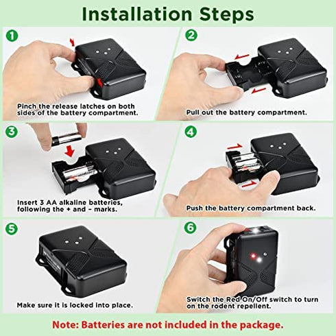 Loraffe Under Hood Animal Repeller Battery Operated Rodent Repellent Ultrasonic Rat Deterrent Keep Mice Away from Car with Ultrasounds and LED Strobe Lights Rodent Defense Vehicle Pest Control