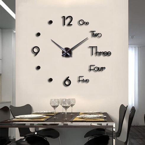 CreationStore Large 3D DIY Wall Clock Acrylic Mirror Surface Decoration Wall Clock for Living Room Bedroom Office (Black)