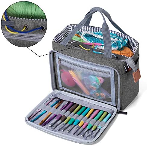 Luxja Small Crochet Tote Bag, Yarn Storage Bag for Small Unfinished Projects, Crochet Hooks and Other Accessories, Gray
