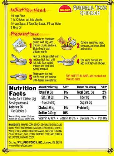 Sunbird General Tso's Chicken Seasoning Mix, 1.14 Ounce Packet (Pack of 4)