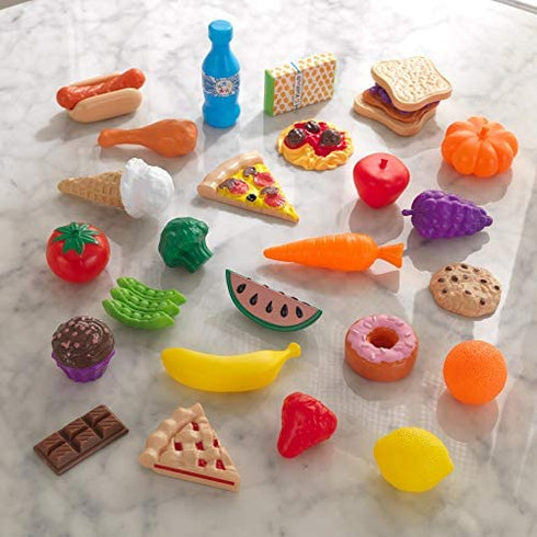 KidKraft 30-Piece Plastic Play Food Set, Fruits, Veggies, Sweets and More, Use with Play Kitchens, Gift for Ages 3+