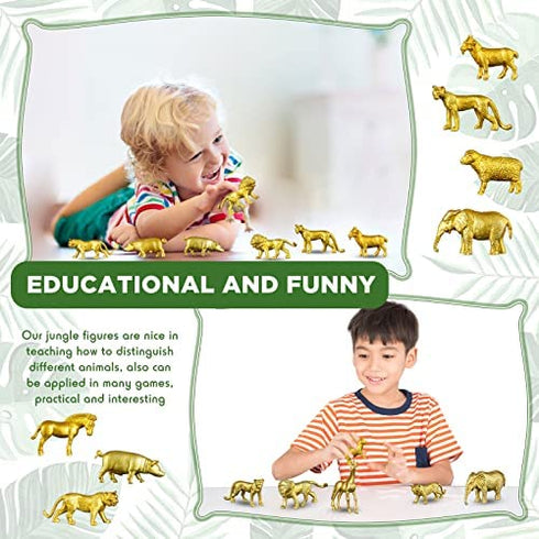24 Pcs Gold Plastic Animal Figurines Toys Zoo Gold Safari Animal Figures Elephant Lion Wild Animal Decor Mini Safari Animals Figurines Decor Jungle Animal Cake Toppers for Themed Birthday Party