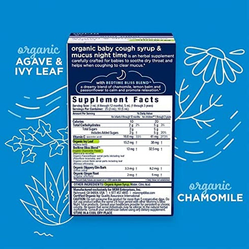 Mommy's Bliss Organic Baby Cough Syrup & Mucus Night Time, Contains Organic Agave and Ivy Leaf, Made for Babies 4 month+, 1.67 Fluid Ounces