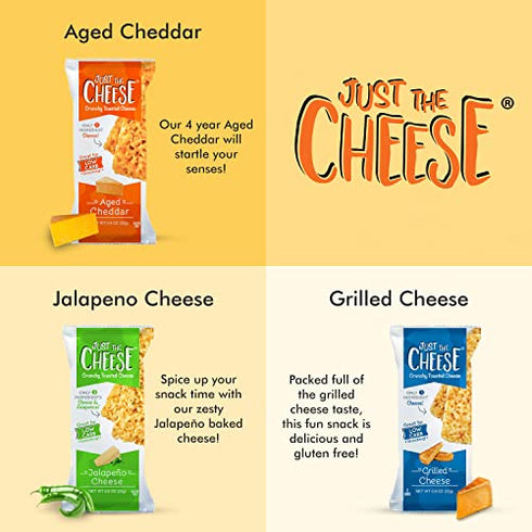JUST THE CHEESE Bars, Low Carb Snack - Baked Keto Snack, High Protein, Gluten Free, Low Carb Cheese Crisps - Jalapeno, 0.8 Ounces (Pack of 10)