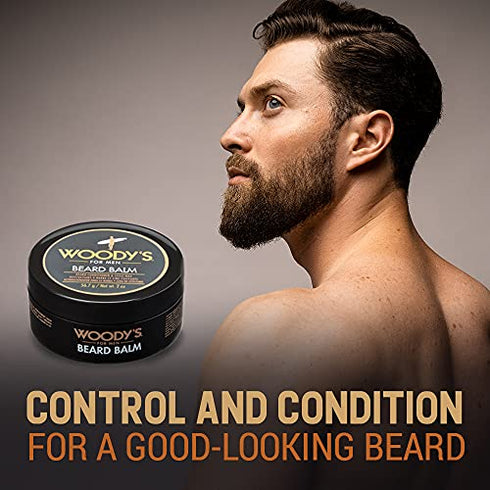 Woody's 2-in-1 Beard Balm for Men, Beard Conditioner and Style Wax, with Blend of Coconut Oil, Panthenol, and Natural Beeswax 2-Ounce, 1-pack