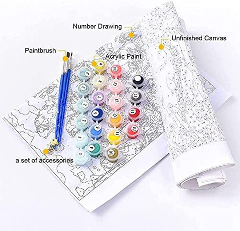 Paint by Number for Adults, CAYUDEN 16" x 20" Acrylic Paint by Numbers for Adults Beginner Kids Skull Painting by Number Kit on Canvas with 3 Brushes on Canvas Watercolor Adult Paint by Numbers Kits