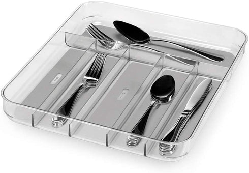 madesmart Silverware Tray - Large | Light Grey | Clear Soft Grip Collection | 6-compartment | Soft-grip Lining | Non-slip Feet | BPA-free