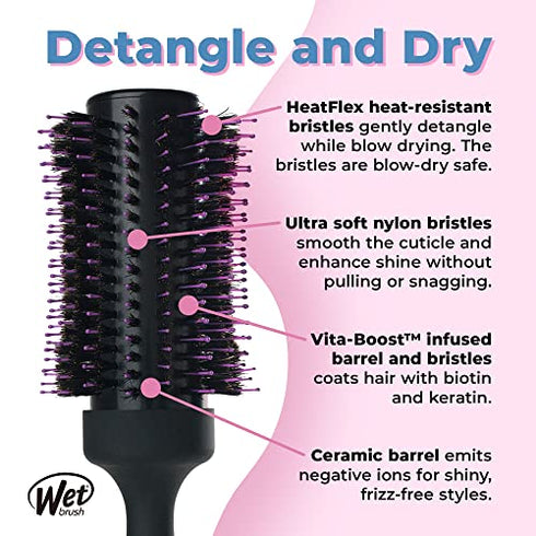 Wet Brush Volume & Body Round Brush for Thick to Coarse Hair - Volumizing Salon Blow-Out with Less Pain, Effort & Breakage - Professional & Lightweight Natural Boar Bristle Detangles and Removes Knots