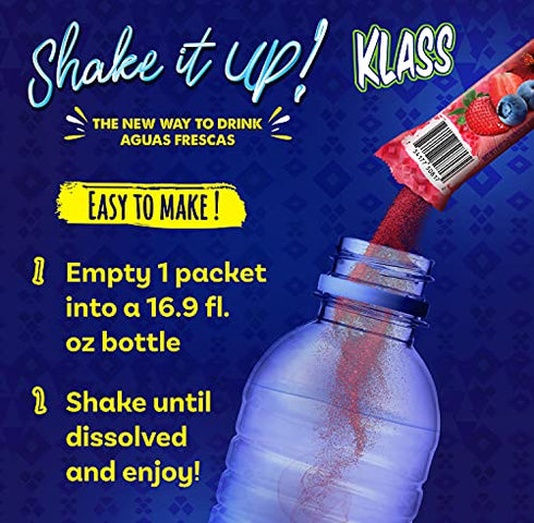 Klass Aguas Frescas Cucumber Limeade, Strawberry Watermelon, Pineapple Tangerine, & Hibiscus Berries Variety Pack Drink Mix (44 on the go stick packs)