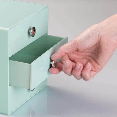 iDesign 3-Drawer Plastic Vanity Organizer, Compact Storage Organization Set for Dental Supplies, Hair Care, Bathroom, Office, Dorm, Desk, Countertop, Office, 6.5" x 6.5" x 6.5", Mint Green