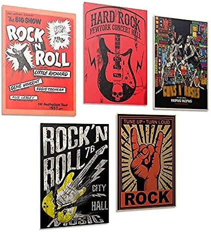 HK Studio Vintage Posters of Rock Music - Easy Peel and Stick Indie Posters for Room Aesthetic 90s - Old School, Retro Rock Band Posters - Classic Rock Poster Wall Collage Kit 7.8"x11.8" Pack 12