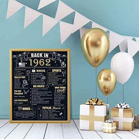 60th Birthday Decorations for Men Women 60th Birthday Gift for Him Back in 1962 Poster Decor Black and Gold 11 x 14 inch 60 Years Ago Decor(Back in 1962)