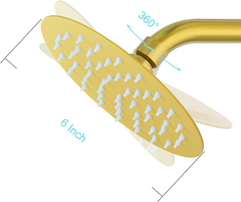 Anlisnut 6 inch High Pressure Rain Shower Head,Copper Screw Joint, Integrally Formed Swivel Ball,304 Stainless Steel Fixed Showerhead (Brushed Nickel)