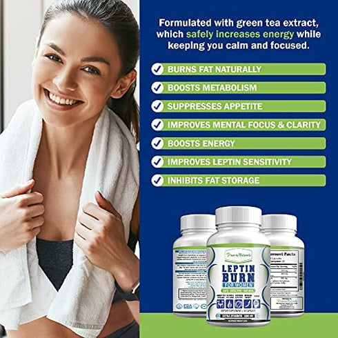 Power By Naturals Leptin Burn for Women - Appetite Suppressant, Metabolism Booster & Fat Burners for Women Weight Loss - Diet Pills That Work Fast for Women (60) Leptin Resistant Supplements