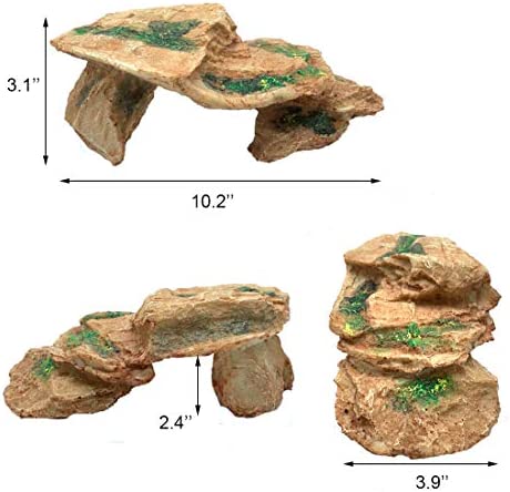 Tfwadmx Bearded Dragon Basking Platform, Resin Reptile Climbing Shale Step Ledge Ramp Rock Hideout Cave Terrarium Landscape Hiding Spot for Turtle Lizard Leopard Gecko Snake Chameleon Frog