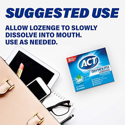 ACT Dry Mouth Lozenges With Xylitol, Soothing Mint, 36 Count