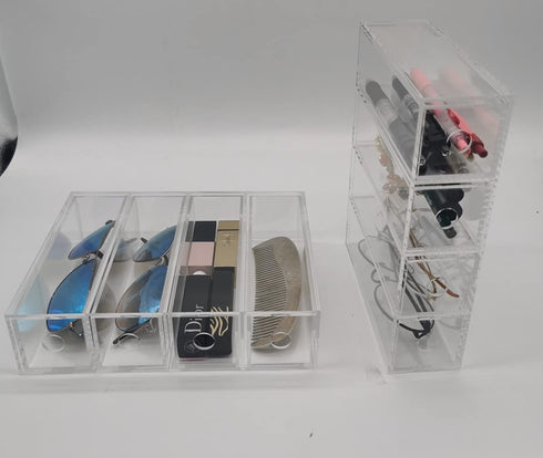 JING CAI Clear cosmetic Makeup and Jewelry and pencils Storage Case Display ,4drawers - Spacious Design - Great for Bathroom, Dresser, Office desk organizer, Vanity and Countertop