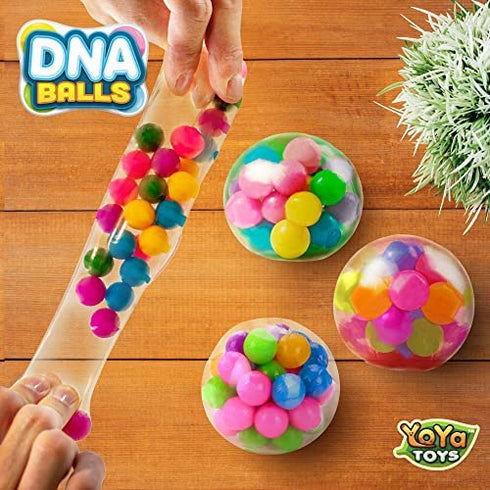 YoYa Toys DNA Balls Stress Balls Fidget Pack - Colorful Beads Squeezing Stress Relief Ball For Adults and Kids - Squishy Rubber Balls Toys Great For ADHD, Stress, Anxiety, Bad Habits and More - 3 Pack