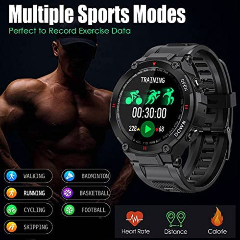Smart Watch for Men Call (Make/Answer) Outdoor 1.3" HD Full Touch Screen Fitness Tracker Watch Compatible with iPhone Samsung Android Phone Military Sports Smartwatch with Heart Rate Sleep Monitor