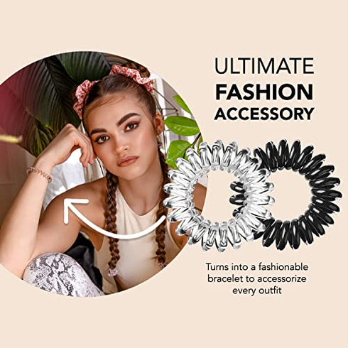 invisibobble Original Traceless Spiral Hair Ties - Pack of 8, Crystal Clear and True Black- Strong Elastic Grip Coil Accessories for Women - Non Soaking - Gentle for Girls Teens and Thick Hair