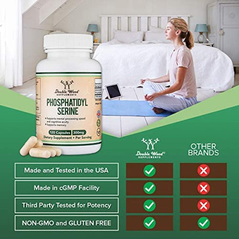 Double Wood Supplements PhosphatidylSerine 300mg Per Serving, Manufactured in The USA, 120 Capsules (Phosphatidyl Serine Complex)