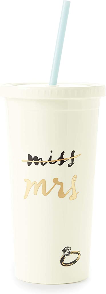 Kate Spade New York Bridal Insulated Tumbler with Reusable Straw, 20 Ounces, Miss to Mrs. (White)