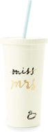 Kate Spade New York Bridal Insulated Tumbler with Reusable Straw, 20 Ounces, Miss to Mrs. (White)
