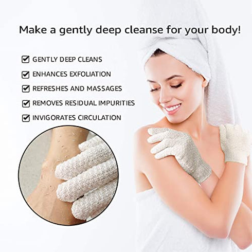 Evridwear Exfoliating Dual Texture Bath Gloves for Shower, Spa, Massage and Body Scrubs, Dead Skin Cell Remover, Gloves with Hanging Loop (1 Pair Light Glove)