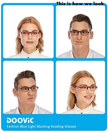 DOOViC 4 Pack Computer Reading Glasses Blue Light Blocking Anti Eyestrain Flexible Lightweight Readers for Women Men 2.0 Strength