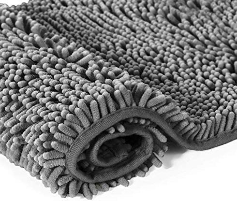 LuxUrux Bath Mat - Toilet Rugs u Shaped- Extra-Soft Plush Bath Bathroom Rug,1'' Chenille Microfiber Material, Super Absorbent Shaggy Bath Rug. Machine Wash & Dry (20 x 20, Light Grey)