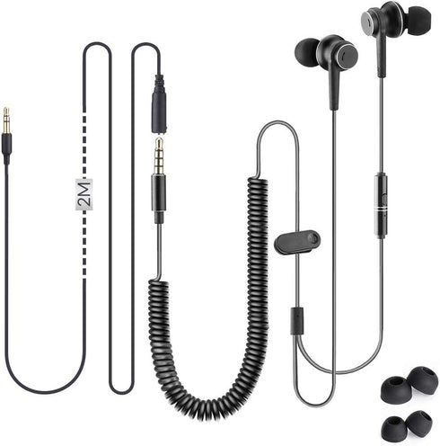 Avantree Long Cord Earbuds for TV & PC, 18ft / 5.5m Extension Cable Earphones with Mic & Extra Long Spring Coil Wire, Metal Stereo in-Ear Wired Bass Headphones for 3.5mm Audio Output Devices - HF027