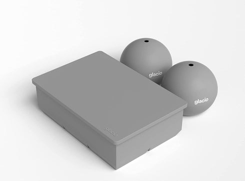 glacio Ice Cube Molds - Jumbo Square Cube Tray with Lid and 2 Large Sphere Molds
